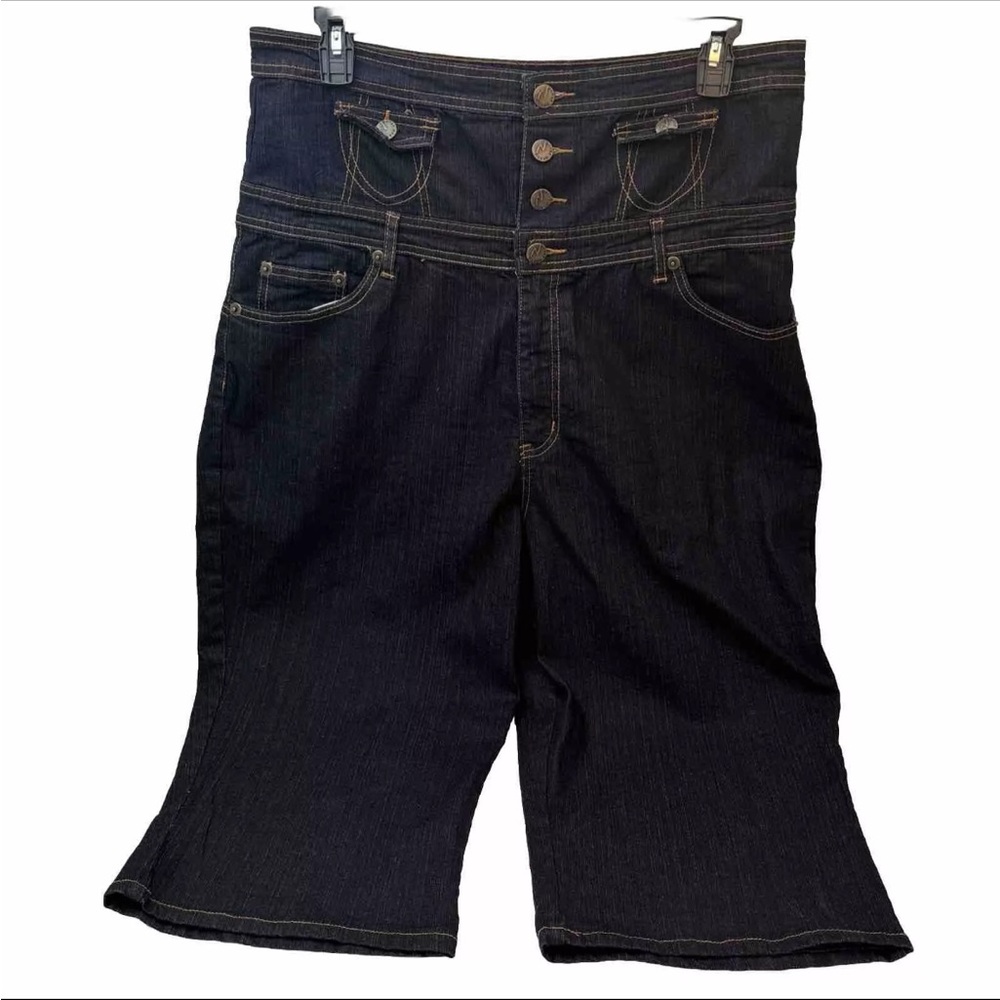 Neeso Jeans Shorts Blue Denim Cropped High Waist Button Zip  NWOT Women's Sz 20